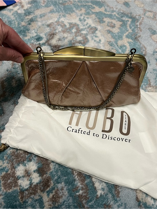 HOBO Handbags - HOBO Bronze Metallic Pleated Frame Clutch with Chain Strap